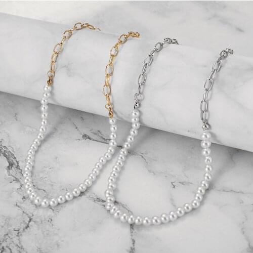 Hot New Simple Minimalist White Pearl Necklace Link Chain Choker Necklace Bridal Girls Delicate Wedding Party Pearl Jewelry