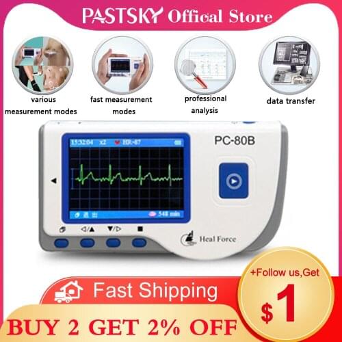 PASTSKY ECG Heart Monitor PC-80B Electrocardiogram EKG Software Health EKG Detector USB 30s Continuous Measurement LCD Screen