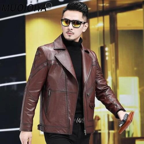Men 2021 Autumn Fashion Real Leather Lambskin Jackets Men Large Size Motorcycle Overcoats Male Genuine Sheepskin Coats O25