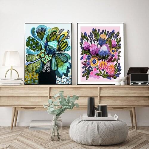Flower Wall Art Canvas Painting Pink purple Floral Posters for Nordic Bathroom Living Room Home Wall Decor Pictures Farmhouse