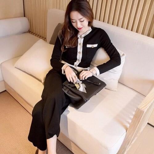 WTIANYUW New 2021 Autumn Winter New Arrival Women Sets Vintage Elegant Sweater+2PCS Fashion Set Casual Knit Wide Leg Pants Suit