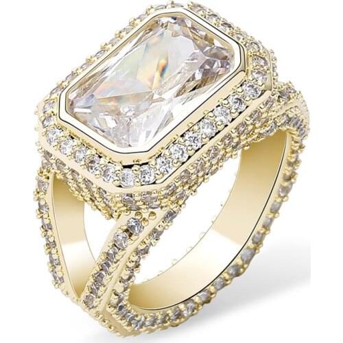 New Fashion Bling Square Rings Iced Out Micro Pave Cubic Zirconia Cool Mens Women Couple Gold Rings Hip Hop Charm Jewelry Gift