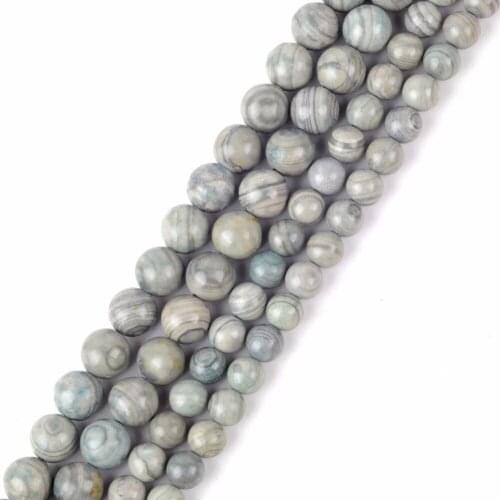 Wholesale 6mm 8mm 10mm Natural Stone Beads for Needlework Grey Stripe Stone Round Beads for Jewelry Making Bracelet Accessories