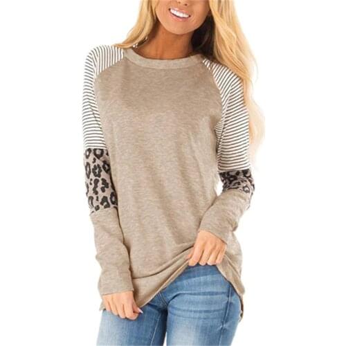Autumn Top Women Long Sleeve T Shirt 2021 Striped Tops Tee Female Leopard stitching Tees Fashion Loose Top Lady T-shirt 2XL