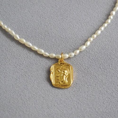 Brass With 18K Gold Natural Pearl Coins Pendant Neckalce Japan Korean Style Party Designer T Show Runway Gown Jewelry Rare INS