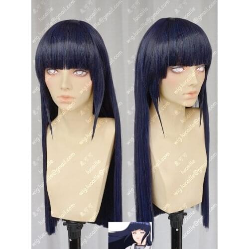 Anime NARUTO Hyuga Hinata Straight Hair Neat Bang Cosplay Wigs + Wig Cap