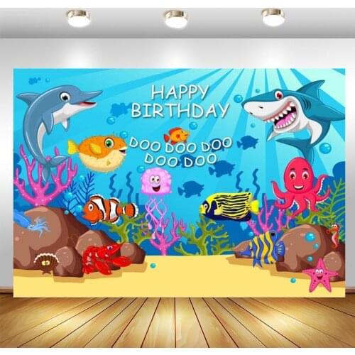 Underwater World Shark Backdrop Baby Birthday Party Customize Photo Background Booths Studio Props Decoration Banner