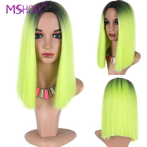 Straight Wig Synthetic Short Bob Wigs Ombre Two Tone Green Cosplay Wigs For White Black Women Girls Lolita Cute Wigs Msholy