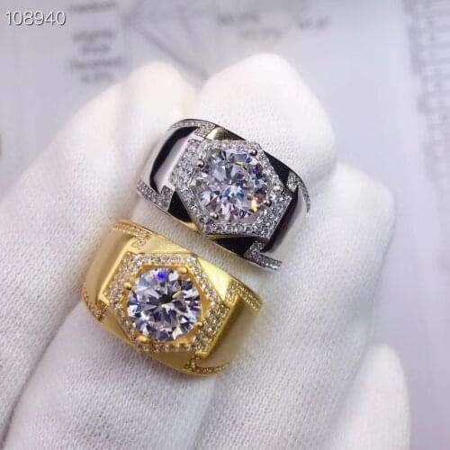 Luxury Moissanite Man Ring for Party 2ct D Color Moissanite Ring for Man Solid 925 Silver Moissanite Man Jewelrty