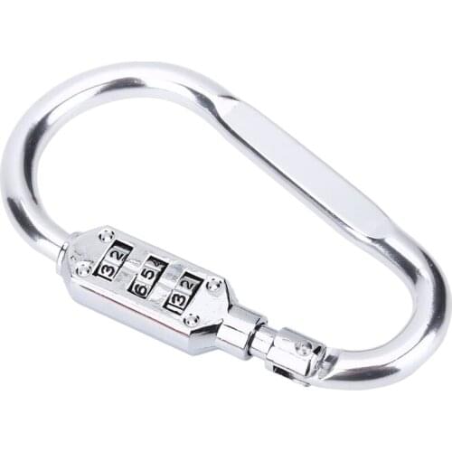 Silver Carabiner Lock D-Ring Chain Clip Hook Hiking Bag Luggage Security Carabiner Lock 3 Dial Password Padlock Tool