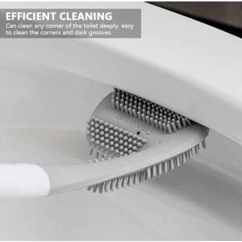 Silicone Bristles Toilet Brush And Holder For Bathroom Storage And Cleaning Brush Black Modern Hygienic Bathroom Accessories