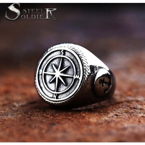 Steel soldier vintage color solar totem ring for men women stainless steel fashion smooth gift jewelry