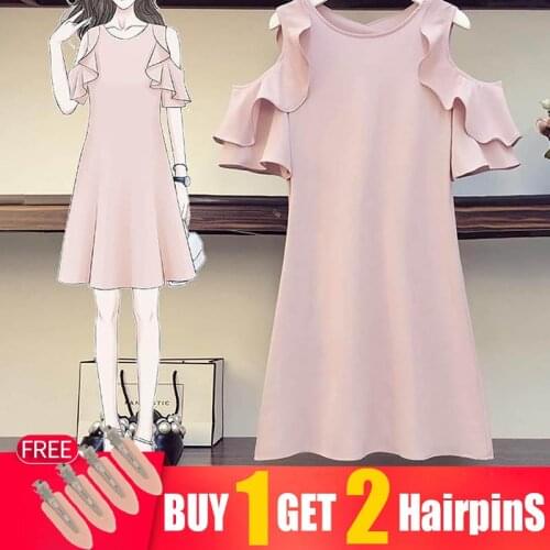 Temperament plump girl exclusive slim dress womens plus size womens summer fashion dress pure color summer essential dresses