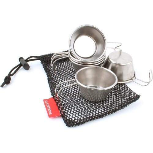 6pcs outdoor equipment mini glass 50ml hiking stainless steel cup travel +net bag water bottle mug camping cooking set