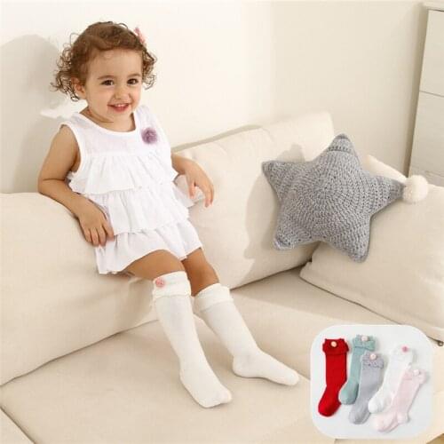 Wecute Baby Girls Hair Ball Cotton Knee High Socks Newborn Leg Warmer Autumn Winter Long Socks Kids Soft Cotton Socks For 0-3Y