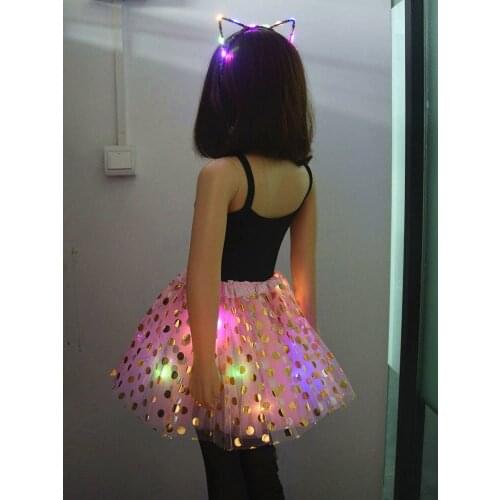 3-12Years Glow Light Girl Child Dot Tutu Skirt Leis Flower Wreath Crown Set Led Clothes Neon Party Birthday Christmas Navidad