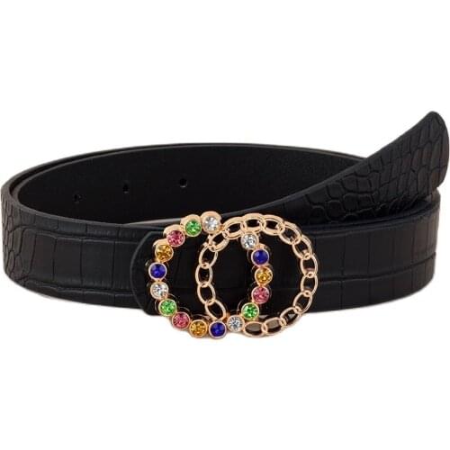 Office Ladies Belt 2021 New Black Snakeskin Double Loop Rainbow Women Jeans Belt UP Leather Luxury Skinny Gothic Accessories