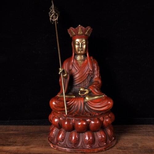 10" Tibet Buddhism Old Bronze Gilt Real gold silver Ksitigarbha Buddha statue Sitting Buddha Amitabha Enshrine the Buddha