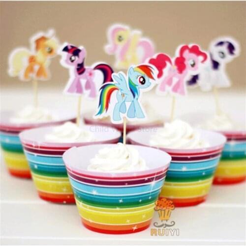 24PCS My Little Pony Birthday Decoration Card Fruit Plug-in Birthday Party Decoration Supplies Toys for Christmas Gift 2M24