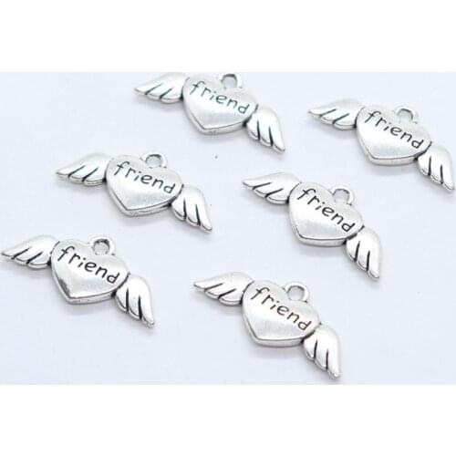 24pcs Tibetan Silver Angel Heart Wings friend Charms Crfts Pendants 12x17mm Jewelry Findings