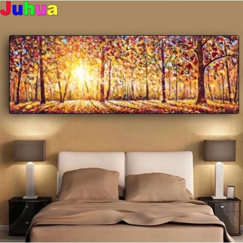 Forest Sunshine DIY Diamond Painting Full Square Round 5d autumn tree landscape Diamond Embroidery mosaic art home Decor