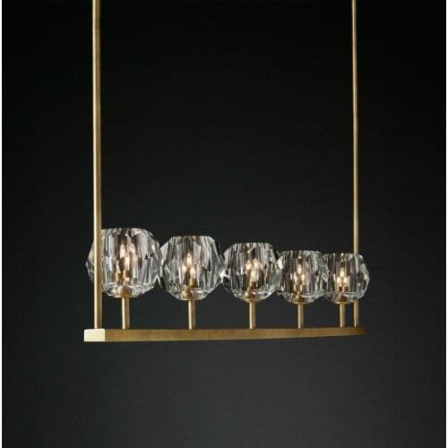 American RH Straight G4 Led Pendant Light Dining Room Lustre K9 Crystal Led Hanging Lamp Gold Metal Rod Suspension Lamp Fixtures