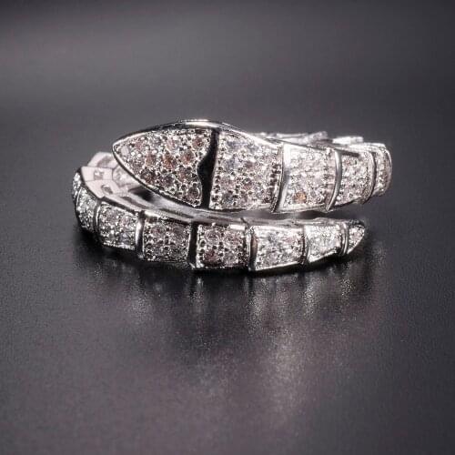 Brand 925 Sterling Silver Snake Rings Wedding Jewelry for Women Pave Simulated Diamond Engagement Ring Stamped 10kt US Size 5-10