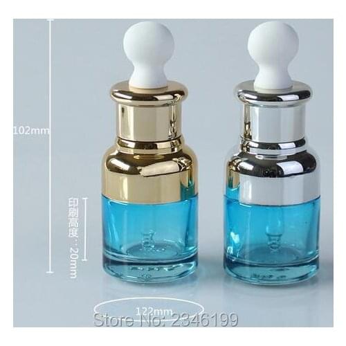 20ML Essential Oil Bottle Blue Color With Gold and Silver Circle Glass With White Color Plastic Head Dropper Bottle, 15pcs/lot