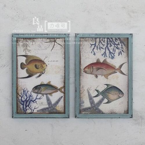 Decorative painting antique American country to do the old wood surface tropical fish linen wall hangings living room restaurant
