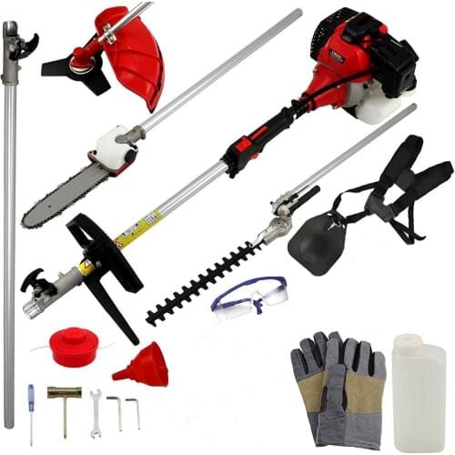 5 in 1 Gas Brush cutter 2 stroke 52cc Engine Petrol strimmer Tree Pruner Grass cutter with extend pole