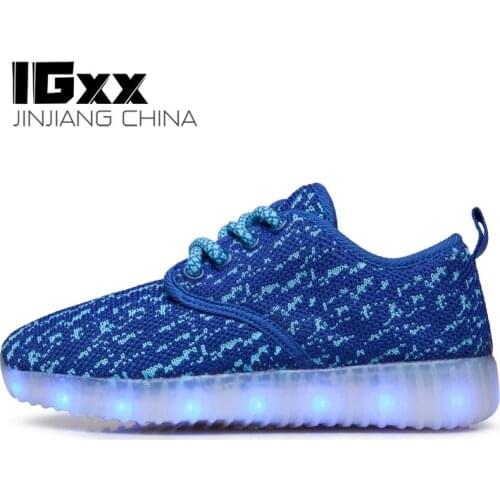 IGxx LED Light Up Shoes For Kids Best Gift USB Charging Glowing Shoes LED Kids Shoes Child Luminous Knit Sport LED Sneakers Boys