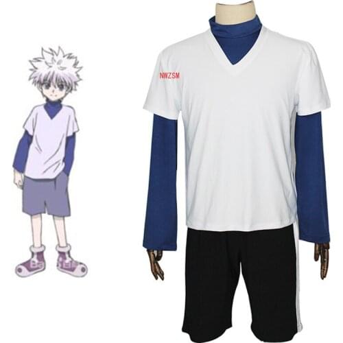 Anime Hunter x Hunter Killua Zoldyck Cosplay Costume Custom Made Cosplay suit Killua Zoldyck uniform Wig