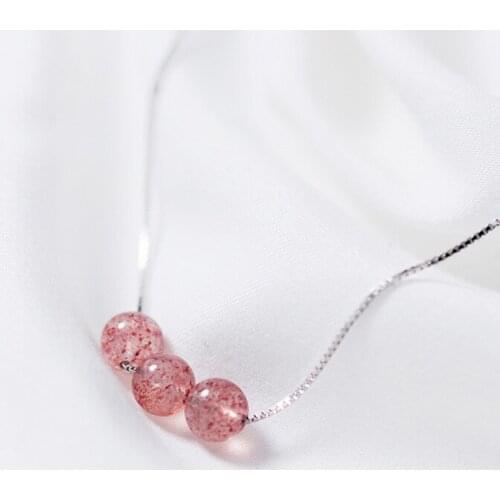MloveAcc 100% 925 Sterling Silver Box Chain Necklace Sweet Pink Strawberry Crystal Beads Pendants for Women Wedding Jewelry