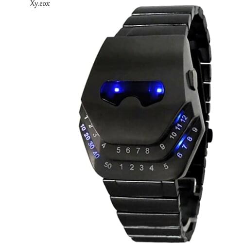 Fashion Mens Stainless Steel Snake Head Blue LED Wrist Watch Gift Cool