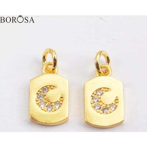 BOROSA Fashion Gold Crescent Cubic Zirconia Pendants Metal Engraved Moon Charms Jewelry for Necklace Making Women Gifts WX1353