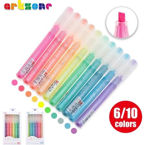10 Colors Shimmer Highlighter Pen Glittering Color Fluorescent Pen Set Art Markers for Drawing Painting Doodling School Supplies