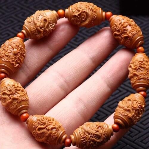 Olive Core Carved Dragon Pilgrimage Bracelets Wenwan Olive Handmade Core Carved Ruilong Lucky Dragon Bracelet