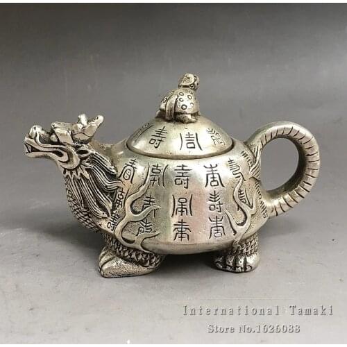 Silver-plated white copper dragon pot Decoration kettle teapots copper pot decorative antique collection