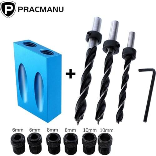 PRACMANU 14pcs Pocket Hole Jig Kit Angle Drill Guide Woodwoorking Tool Hole Puncher Locator Jig Drill Bit Carpentry Tools