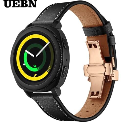 UEBN 20mm Rose Butterfly clasp Leather Band for Samsung Galaxy Watch 42mm Active 2 Bracelet Strap for Gear S2 Sport watchband
