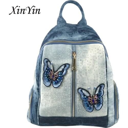 Luxury crystal butterfly embroidery wild travel backpack women bag colorful designer large capacity female backpacks