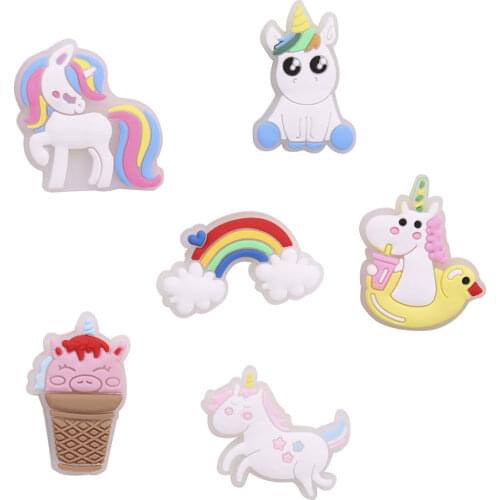 1PCS PVC Luminous Cute Cartoon Fridge Magnetic Sticker Unicorn Flower Horse Refrigerator Magnets Kids Gifts Office Supplies