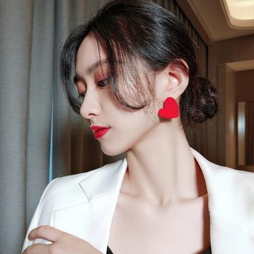 TIMEONLY Korean Style Small Red Lover Heart Stud Earring for Women Girls Alloy Heart Earrings Statement Party Gift Jewelry