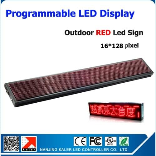 Outdoor led panel screen p10 single red programmable and scrolling message led display 16*128dots 25*137cm outdoor led sign