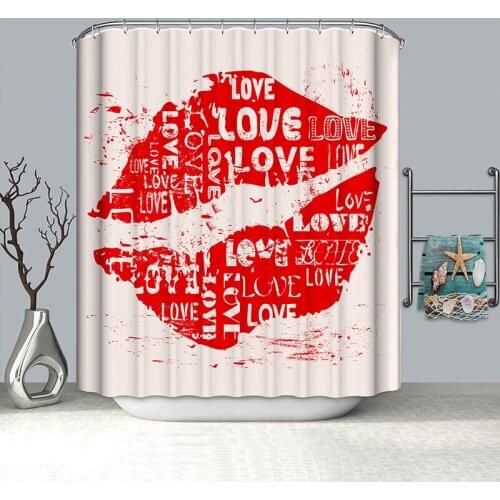 Red lips shower curtain white bathroom carpet rideau de douche polyester curtain for bathroom