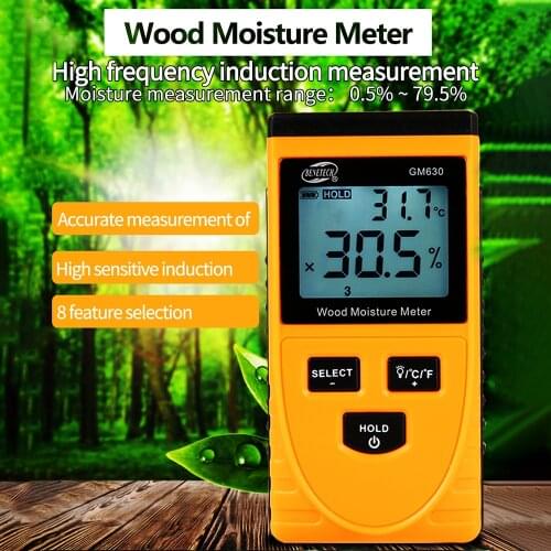 0.5-79.5% Digital Wood Moisture Meter GM630 Wood Humidity Tester Hygrometer Timber Damp Detector Large LCD Display Wood Moisture