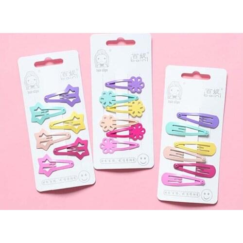 10 Styles Candy Paint Cute Hair Clip Hairpins Multi-colored Metal Cute Heart Wavy Five-pointed Star Girls Bangs Hair Clips