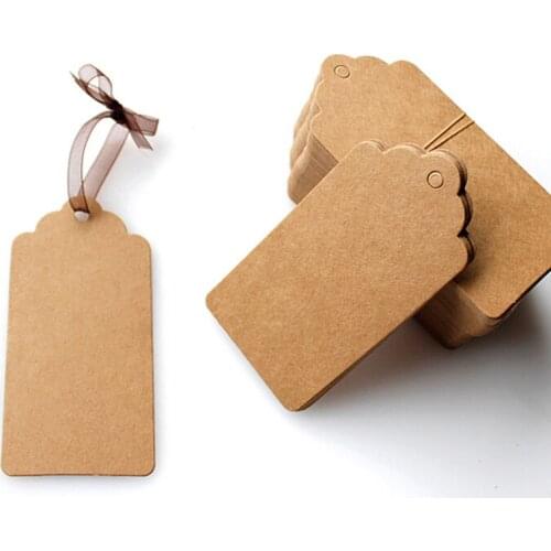 100pcs/lot Brown Kraft Paper Wedding Note+String Tags Lace Scallop Head Label Luggage diy Blank Price Gift Hang Tag