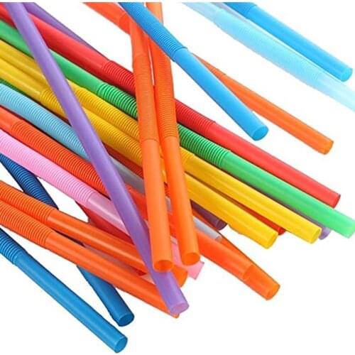 100Pcs/Bag Disposable Straws 25.6CM Multicolor Plastic Elbow Design Safety Straws Restaurants Non-Toxic Tasteless Drinks Straws