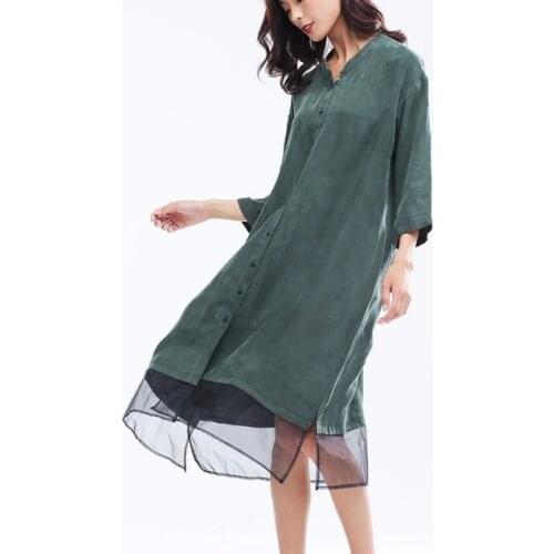 2019 New Arrival Womens Cupro silk with Voile Y Dress Female Ladys long shirt Dresses 18030124-3